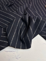 Плательно-костюмная смесовая фланель (Marzotto, 37%шерсть/25%пэ/25%вискоза/12%полиамид/1%эластан, Темно-синий фон/вертикальная белая полоска, 142, 232 гр/м2)