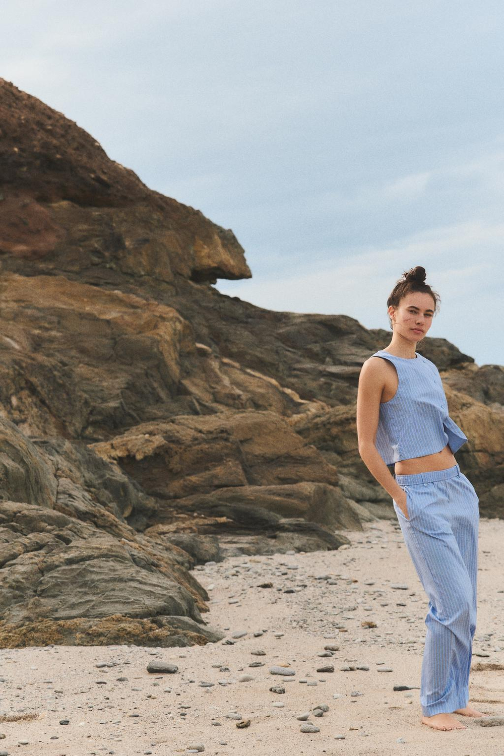 ZARA ТОП-ЖИЛЕТ В ПОЛОСКУ, СИНИЙ