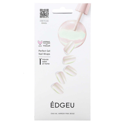 Edgeu, Perfect Gel Nail Wraps, ENA144, Mirror Pink Beige, набор из 19 предметов