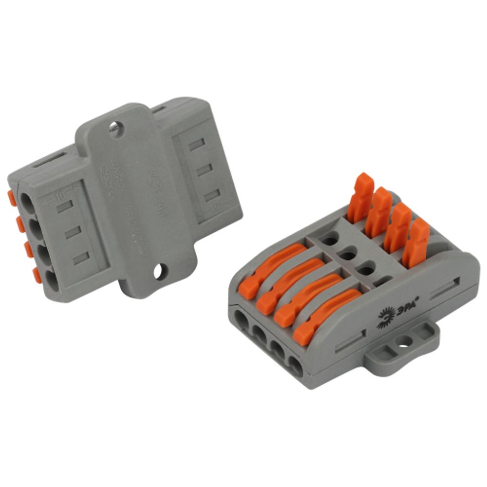 Клемма ЭРА NO-225-400 проходная с монтажной площадкой 222-2414Р с рычагами 4 полюса 0.08-2.5/4 мм2 упаковка 10 шт | Клеммы