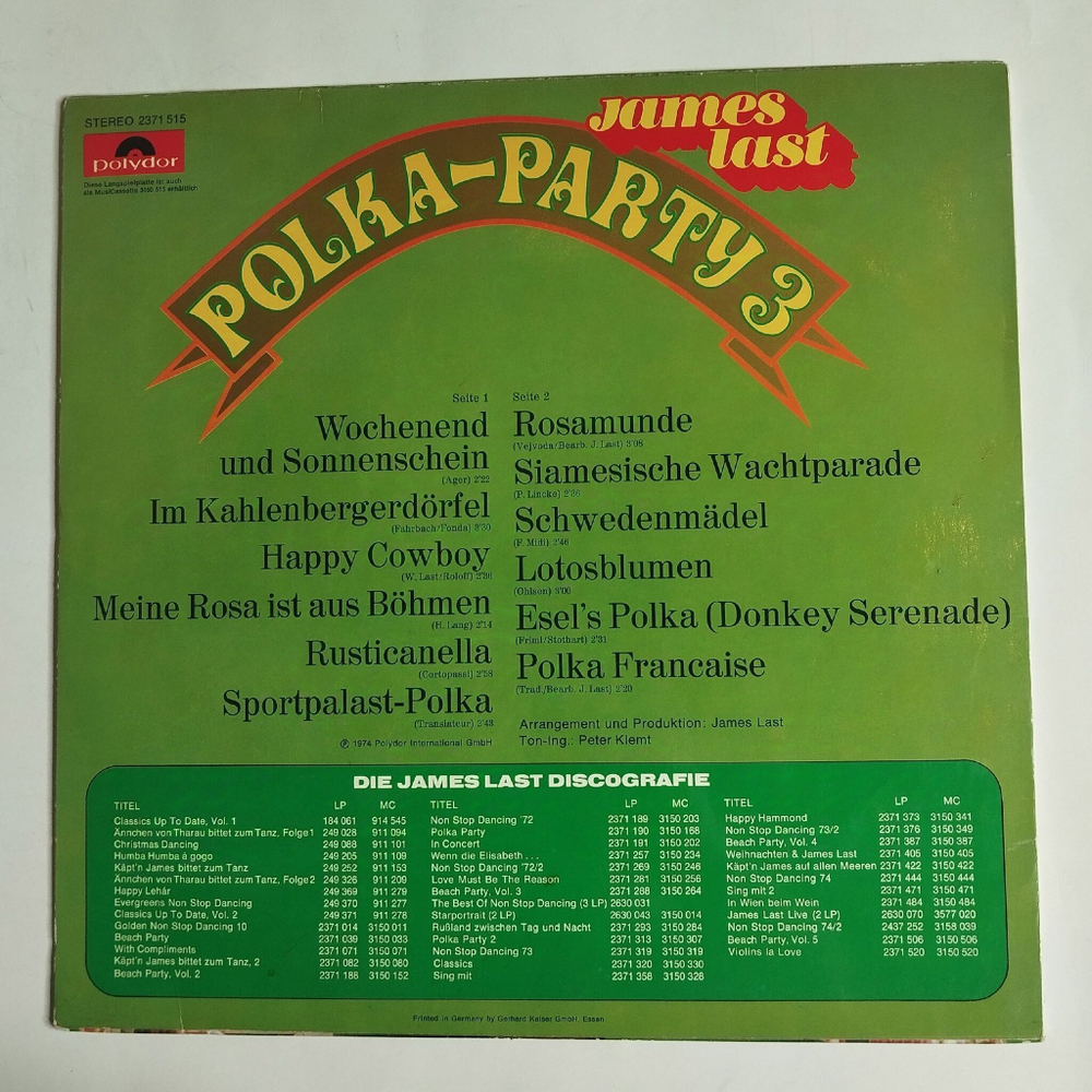 Винтажная виниловая пластинка LP James Last Polka Party 3 (Germany 1974) Happy Cowboy