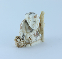 Эксклюзивная нэцкэ Дзюродзин с посохом и корзиной фруктов