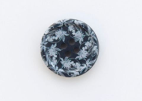 Пуговица пластиковая, круглая, тёмно-синяя с серыми узорами, 4 отверстия, 23 мм