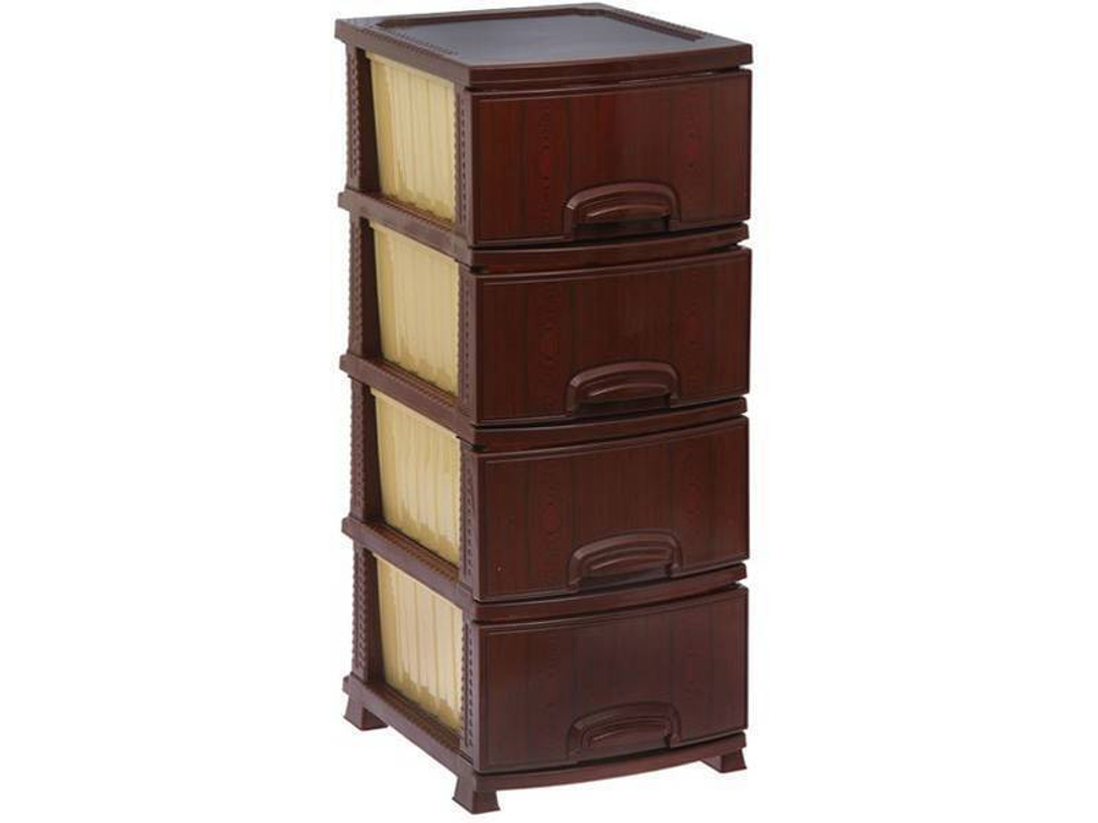 Комод 4-х секционный "Красное дерево" темно-коричневый/бежевый
