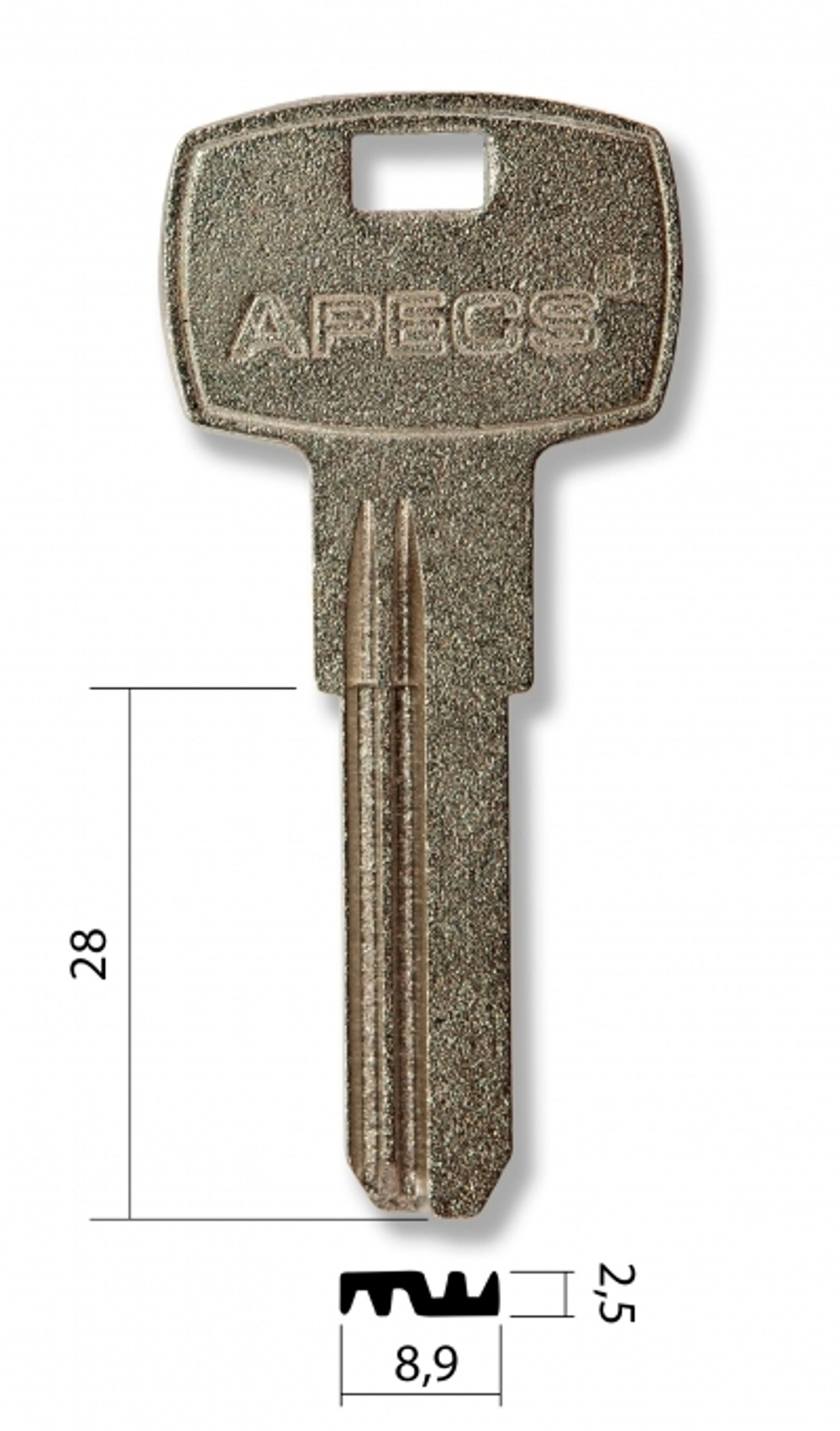 Заготовка вертикального ключа 10397 APECS ap mat 1D 2 паза мато бронь КНР