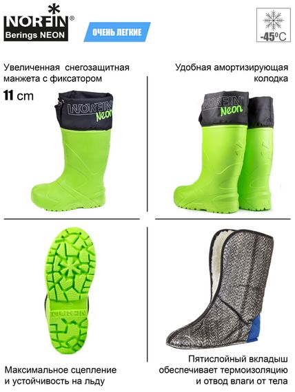 Сапоги зимние Norfin BERINGS NEON с манж. -45С EVA р.42-43
