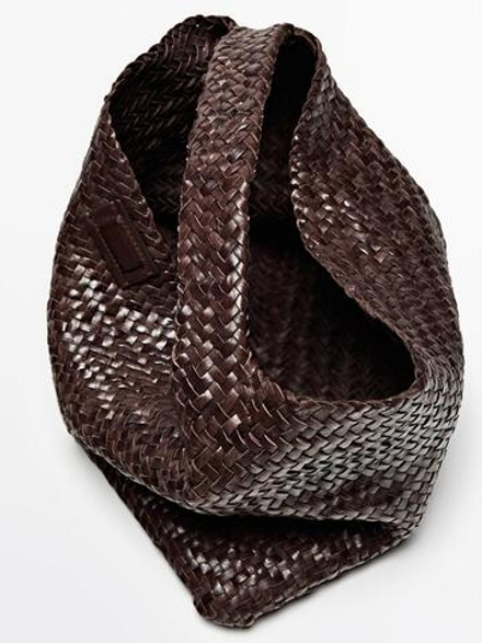 Massimo Dutti Плетеная сумка-шопер из кожи наппа, коричневый