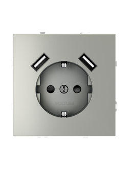 Розетка 1-м СП S70 16А с USB A+A с заземл. защ. шторки механизм сталь Voltum VLS040405