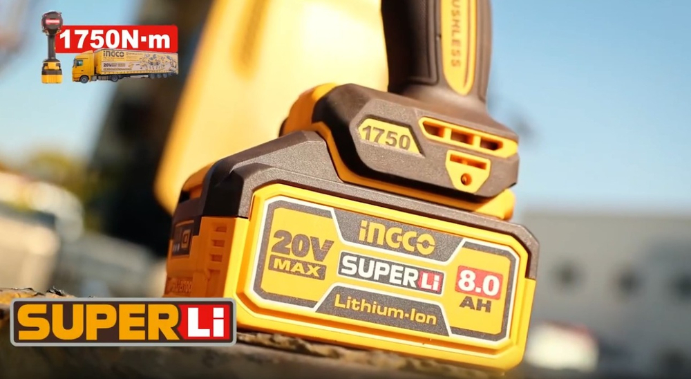 Аккумуляторный бесщеточный ударный гайковерт INGCO CIWLI201751 INDUSTRIAL 20 В 1/2" 1750 Нм / 2100 Нм