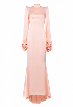 Платье розовое силуэта "рыбка" воротник стойка 16-02-21SS