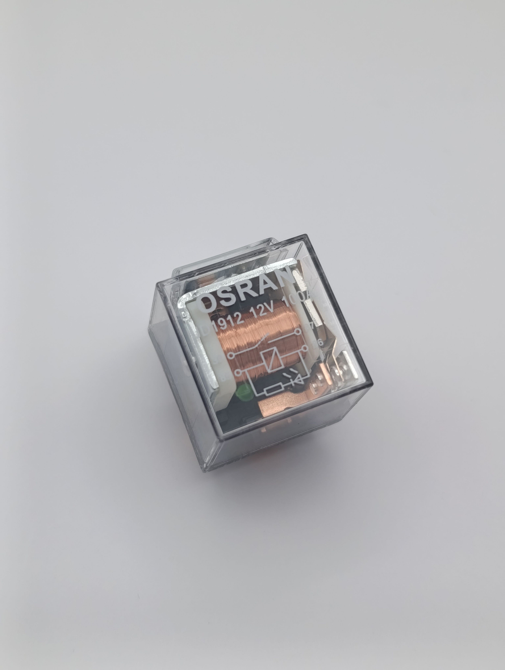 Реле универсальное автомобильное 12V 4 конта 100А с индикатором, с кронштейном, прозрачное