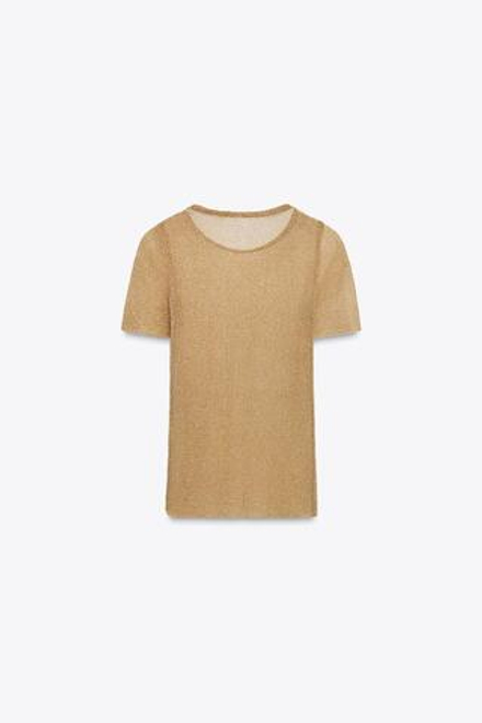 ZARA МЕТАЛЛИЗИРОВАННАЯ ФУТБОЛКА С КОРОТКИМИ РУКАВАМИ, ЗОЛОТОЙ