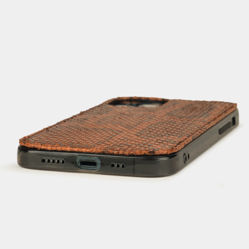 Накладка для iPhone 12/12Pro из кожи питона, цвета Коньяк
