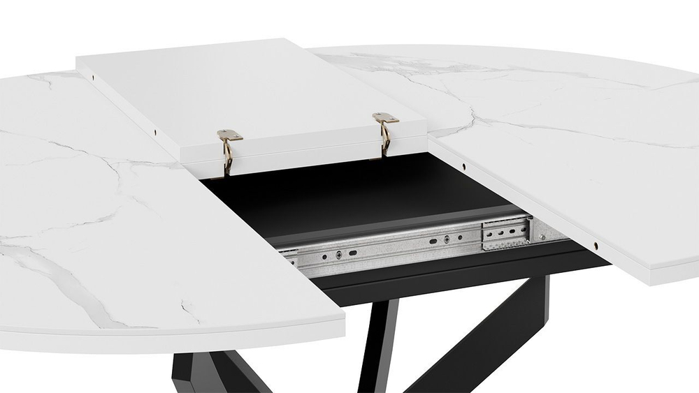 Стол кухонный обеденный круглый раздвижной Черный муар/Стекло глянцевое белое 100(132)х75х75 см