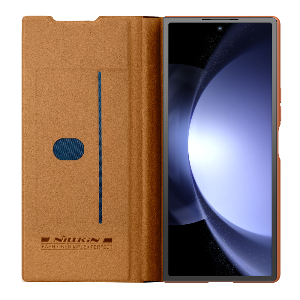 Кожаный чехол книжка коричневого цвета (British Brown) от Nillkin для Samsung Galaxy Z Fold 6, серия Qin Pro Leather с защитной шторкой для камеры