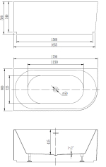 Ванна акриловая Vincea VBT-428-1700L, 1700*800*580, цвет белый, левая, щелевой перелив