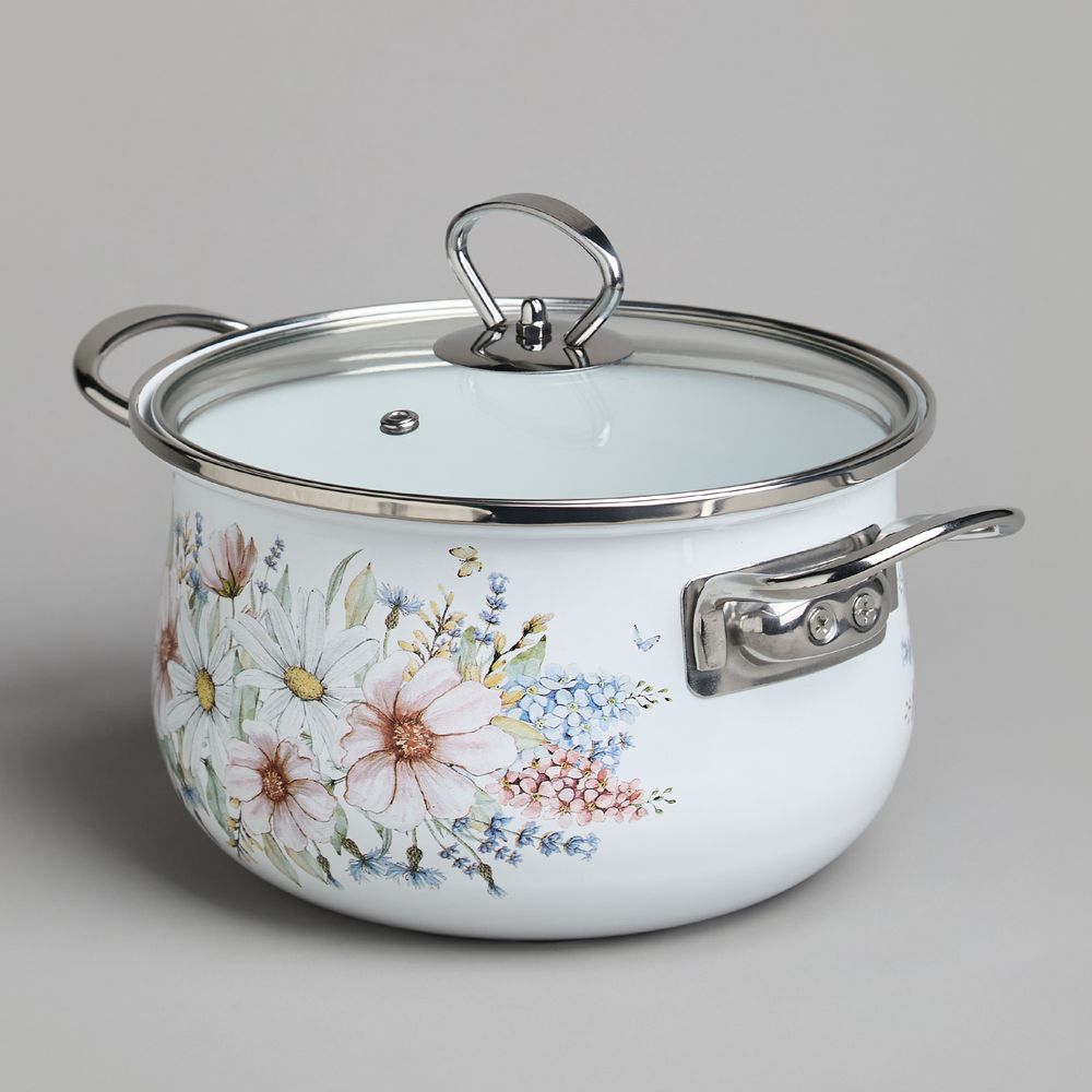 НАБОР КАСТРЮЛЬ AGNESS ЭМАЛИРОВАННЫХ СЕРИЯ "ДВОРЦОВЫЙ ПАРК", 6ПР. 2,0/2,8/3,6Л,18Х11/20Х12/22Х13СМ