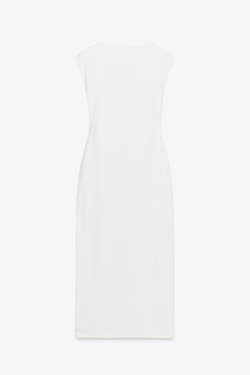 ZARA ПЛАТЬЕ МИДИ БЕЗ РУКАВОВ, ЖЕЛТОВАТО-БЕЛЫЙ