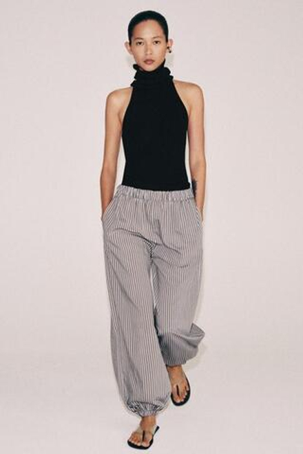 ZARA БРЮКИ-БАГГИ В ПОЛОСКУ — ZW COLLECTION, КОРИЧНЕВЫЙ/СИНИЙ