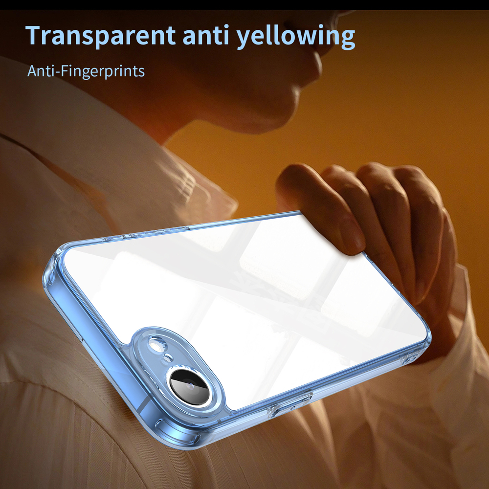 Чехол прозрачный для iPhone 16e, мягкие усиленные боковые рамки синего цвета