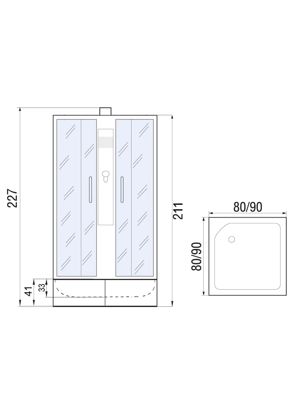Душевая кабина RIVER QUADRO Б/К XL 90/41 MT с поддоном 90x90x220 10000013950 Универсальная Квадрат