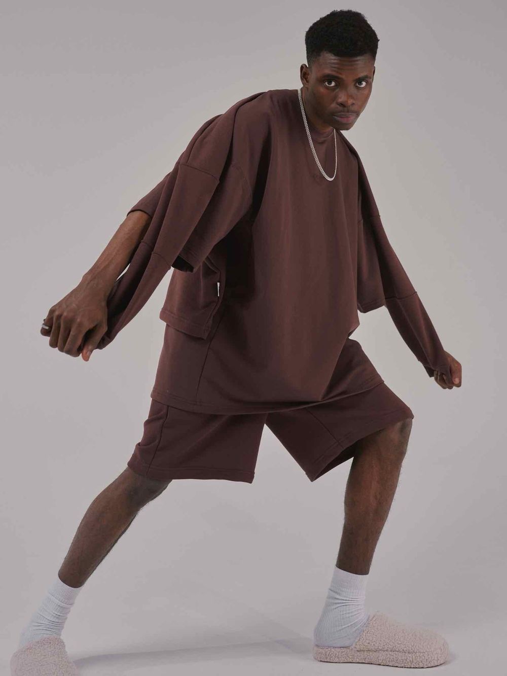 Шорты One Two Wide Shorts LOGO French Roast