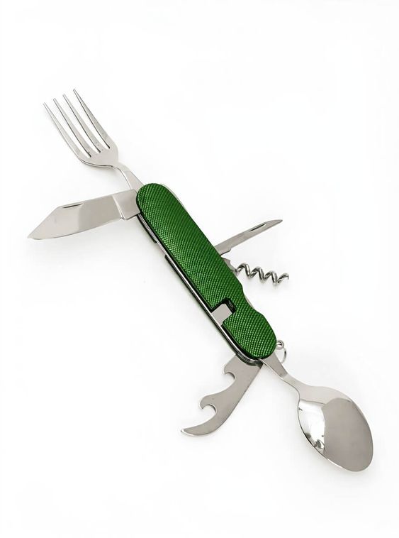 Мультитул 6в1 походный приборы: нож, вилка, ложка, открывашка Зеленый