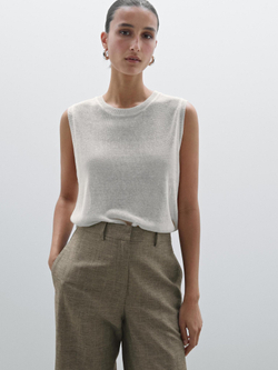 Massimo Dutti Брюки прямого кроя из смесового хлопка в клетку, норка