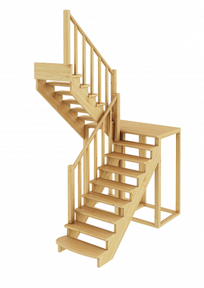 Лестница на второй этаж К-004м/2 Левая с подступенками под покраску