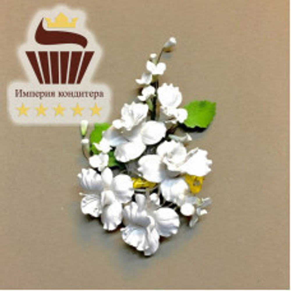 Цветочная ветка из сах.мастики,большая "Яблоневый цветок белы"