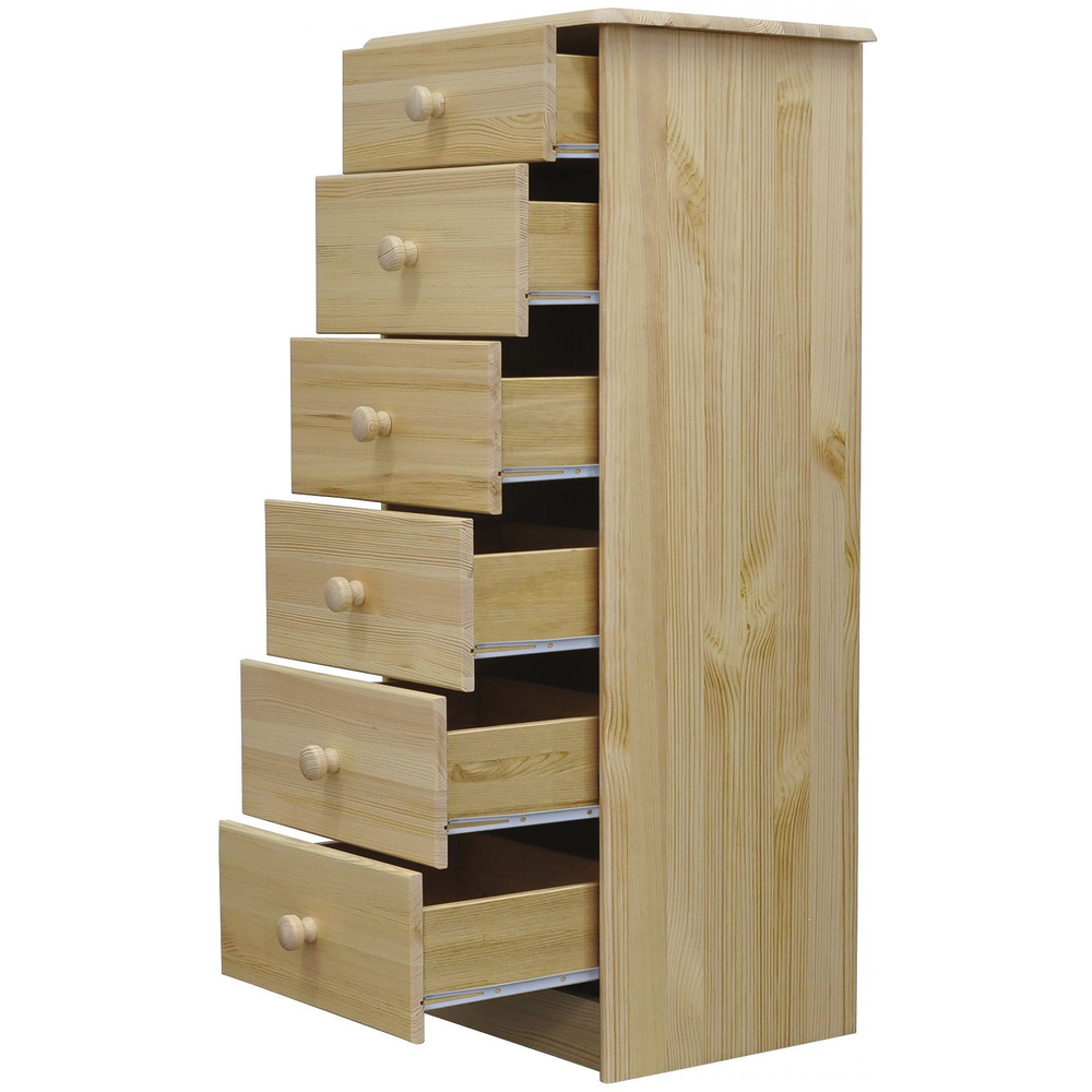 Комод высокий с 6 ящиками Хаба из массива сосны, для одежды, в натуральной отделке