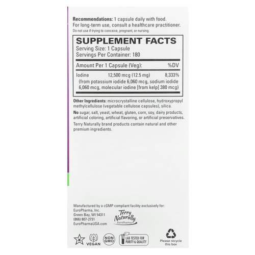 Terry Naturally, Tri-Iodine®, 12,5 мг, 180 капсул
