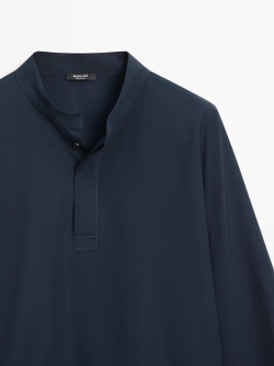 Massimo Dutti Блуза-накидка из струящейся ткани с воротником-стойкой, темно-синий