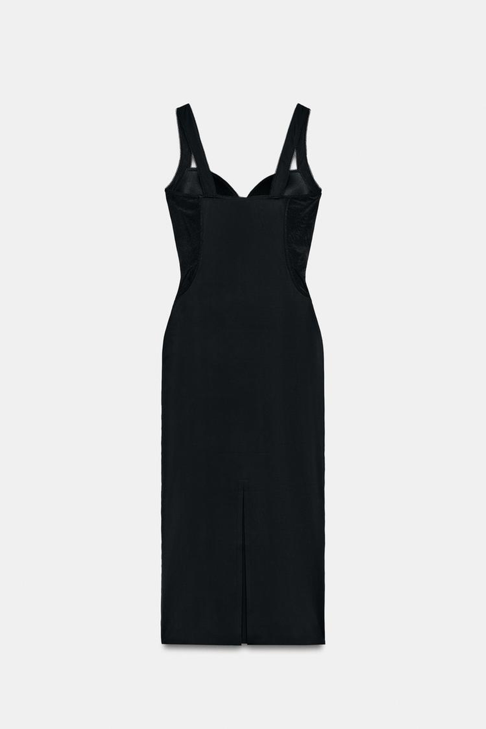 ZARA ПЛАТЬЕ МИДИ С КОМБИНАЦИЕЙ ПОЛИАМИДА, ЧЕРНЫЙ