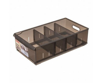 Органайзер для хранения косметики, канцелярии, белья, вещей 11,5 л пластиковый контейнер с перегородками, без крышки, на колесах, прозрачный