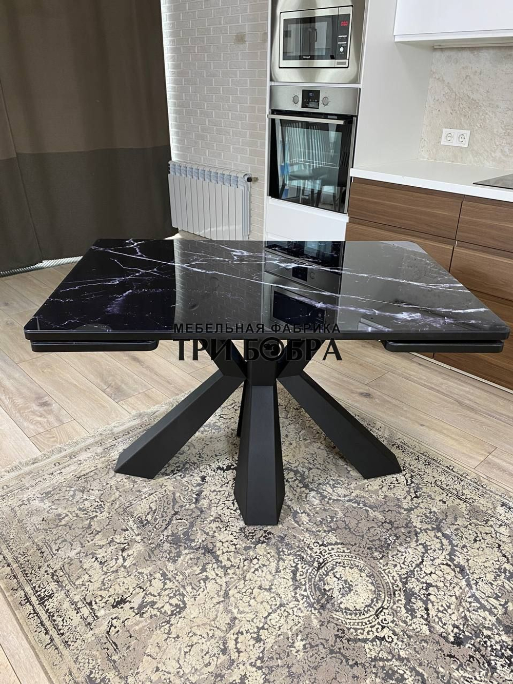 Кухонный раздвижной стол "Спайдер", чёрный мрамор