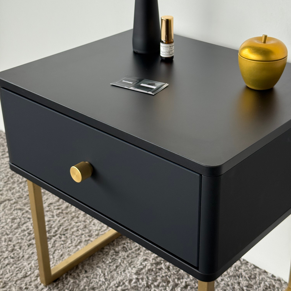 Тумба прикроватная на ножках ROYAL 5301 эко (Черный-Золото-р.золото)