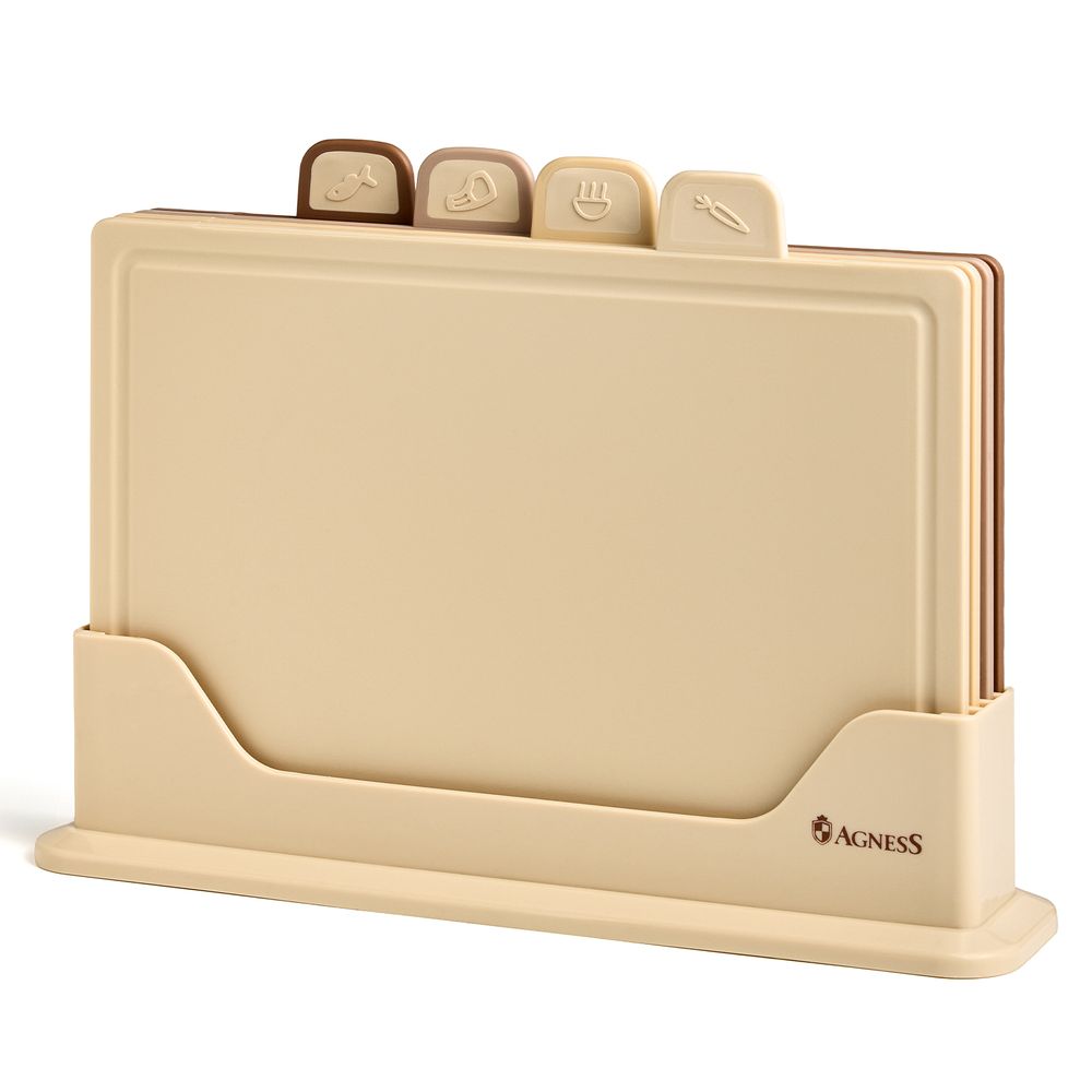 НАБОР AGNESS ИЗ 4 ДОСОК НА ПОДСТАВКЕ, ЦВЕТ: БЕЖЕВЫЙ