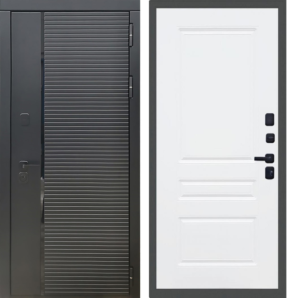 Входная металлическая дверь Рекс 30 Кварц черный / ФЛ-243 Силк сноу (белый матовый, без текстуры)
