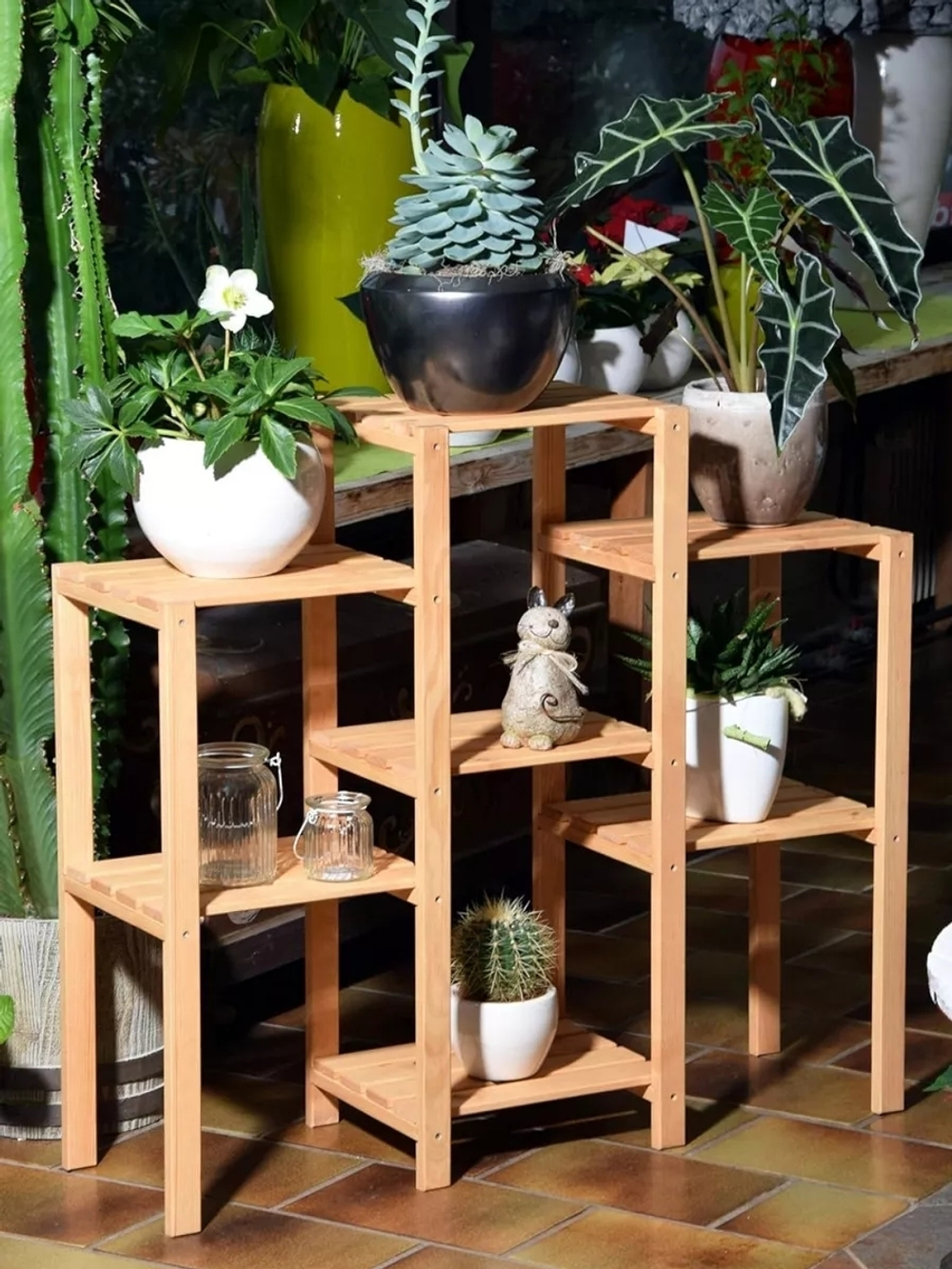 Цветочный стеллаж, полка для цветов, подставка для цветов напольная из сосны для дома и сада, в натуральной отделке