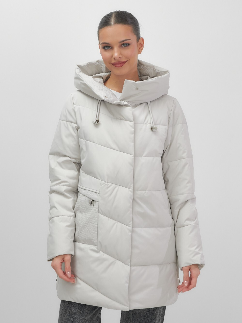 Куртка женская демисезонная с капюшоном серого цвета 1139Sr