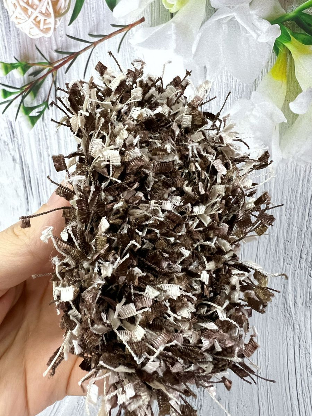 Тесьма с бахромой твидовая букле травка 35мм (1,5м в уп)