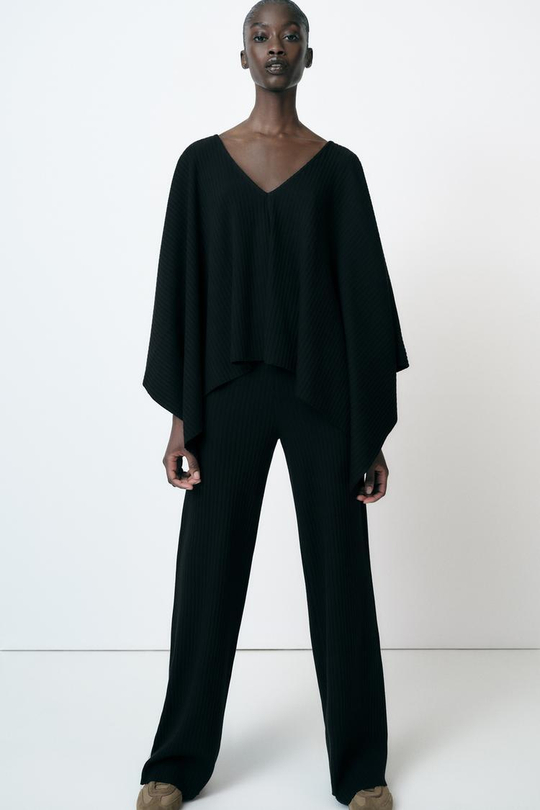ZARA НАКИДКА АСИММЕТРИЧНОГО КРОЯ В РУБЧИК, ЧЕРНЫЙ