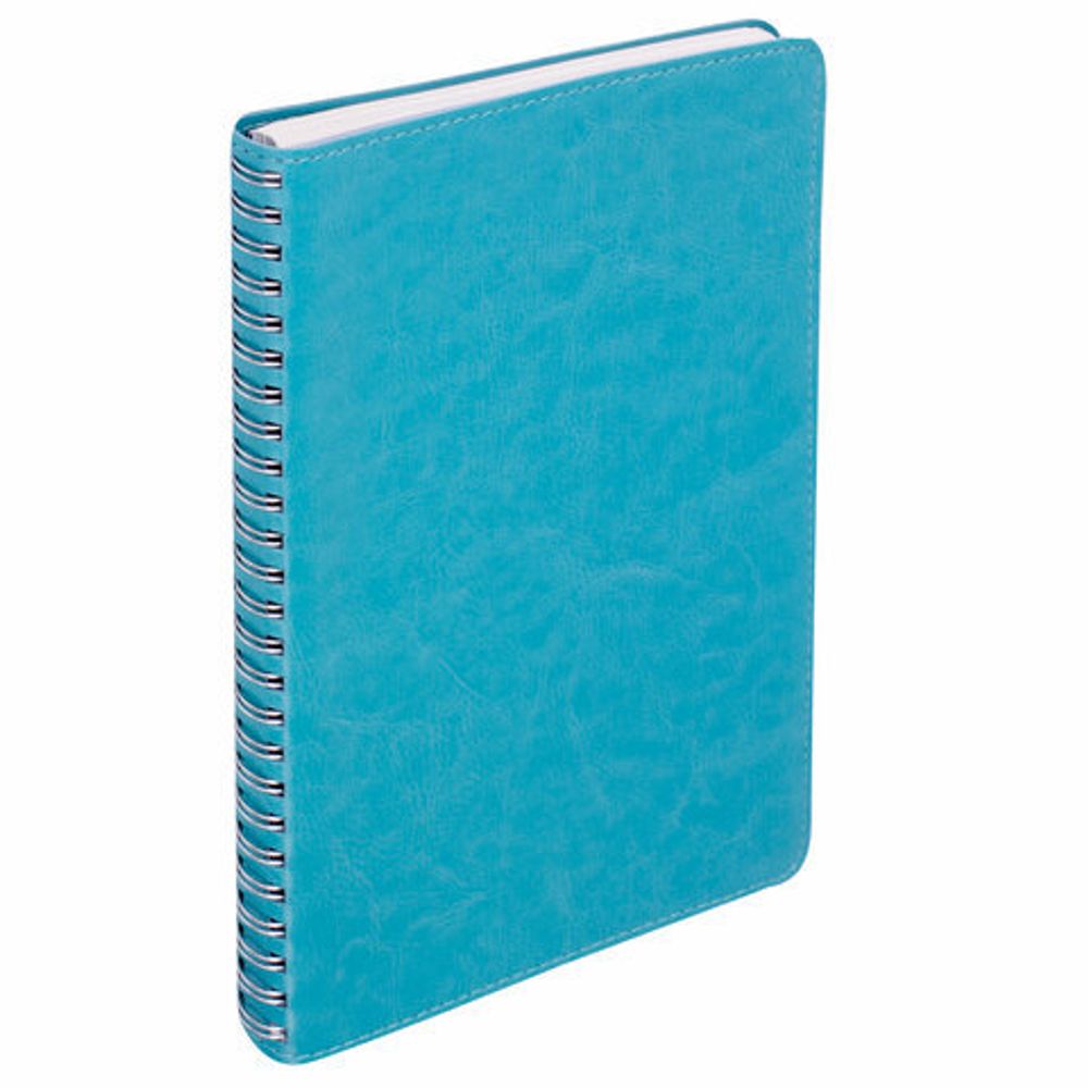Тетрадь А5 (148x218 мм), BRAUBERG "Office PRO", гибкая, под кожу, гребень, 80 л., бирюзовая, 111043