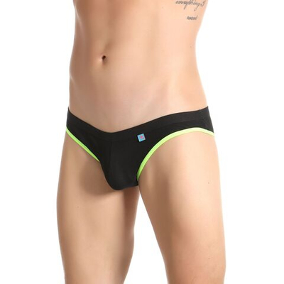 Черные трусы-слипы с салатовой окантовкой и низкой посадкой (Размер: XXL) (Цвет: черный)