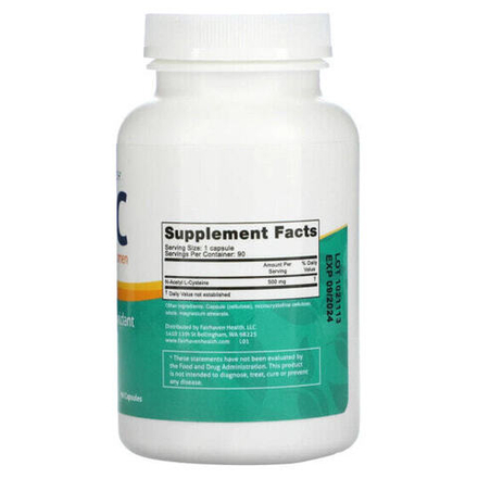 Антиоксиданты Fairhaven Health, NAC для мужчин и женщин, 500 мг, 90 капсул