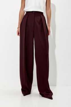 Брюки палаццо свободные с защипами шоколадного цвета