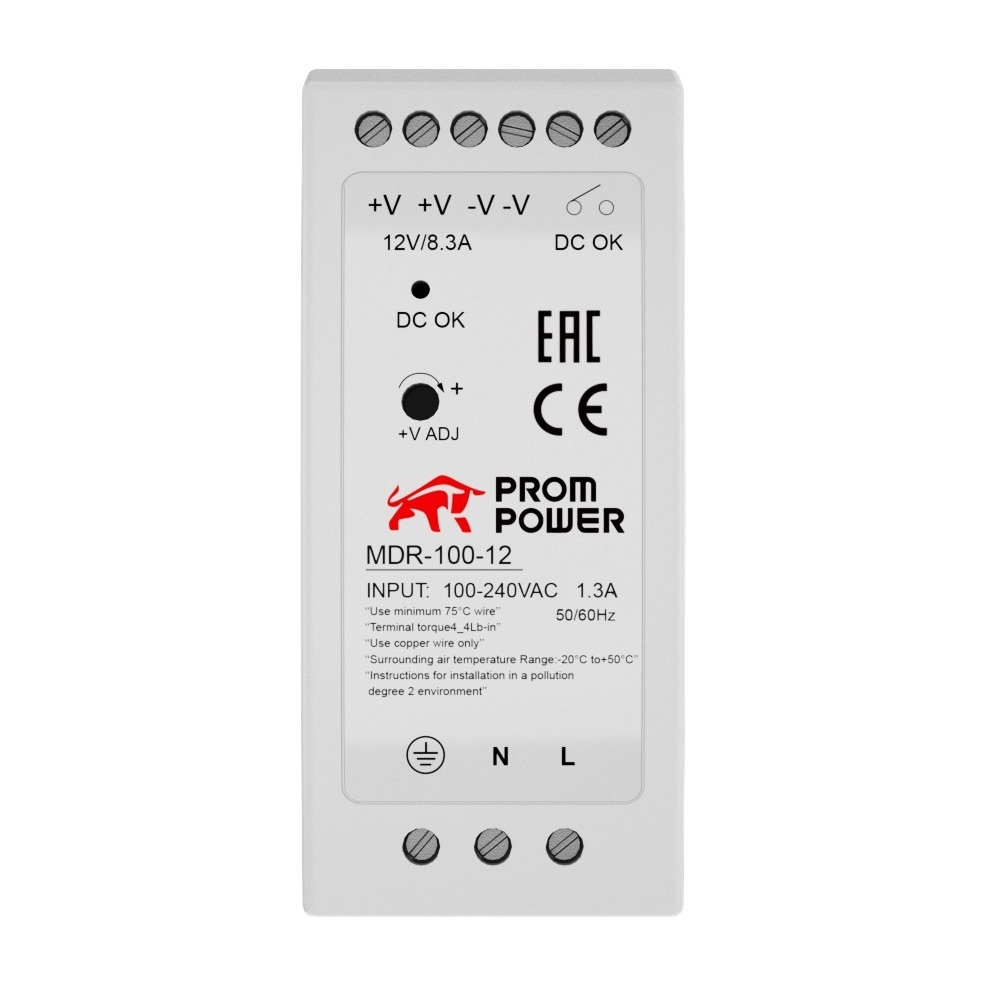 Источник питания MDR-100-12, на выходе 12 В DC, 7,5A, 100 Вт. Входное  85-264 В AC (120-370 В DC)