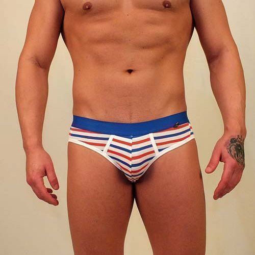 Трусы мужские брифы в разноцветную полоску с синей резинкой Van Baam VB-2108-MD04