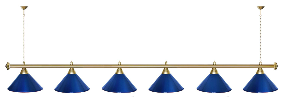 Лампа STARTBILLIARDS 6 пл. (плафоны зеленые,штанга золотая,фурнитура золото)